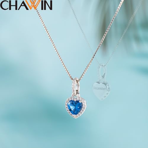 CHAWIN Birthstone Charms, 925 Sterling Silver Heart Dangle Charm, Sparkling CZ Compatible with Pandora Charm Bracelet, Necklace, Birthday Gifts for Women/Wife/Mother - style: 12# December