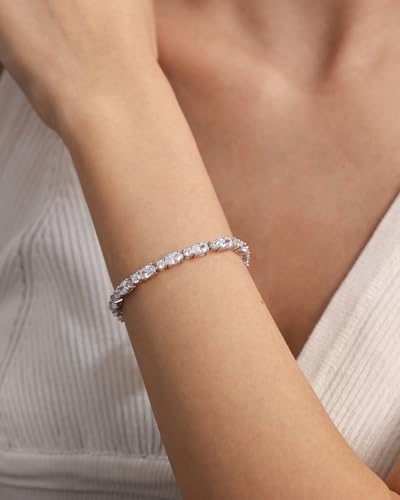 FANCIME Glamour Radiance Sterling Silver Birthstone Tennis Bracelets 7" | Charm Fine Jewelry Birthday Gifts for Women - color: Cubic Zirconia