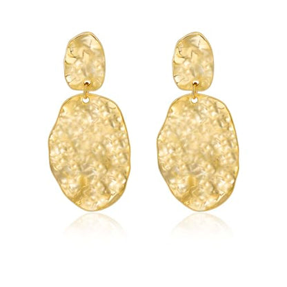 Large Geometric Drop Dangle Earrings for Women Pearl Teardrop Disc Rectangle Oval Fishtail Shell Shaped Textured Dangle Studs Earrings for Women - color: Gold-Oval
