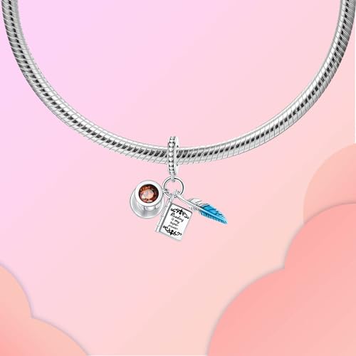LUXILLA Love You Best Friend Grandma Wife Heart Charm 925 Sterling Silver Charms Fit for Bracelets Necklace Jewelry Gift for Women - color: Book and Coffee Cup Charm