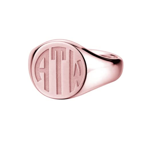 925 Sterling Silver Personalized Monogram Letter Rings for Women Men Custom Pinky Signet Ring - color: Rose Gold