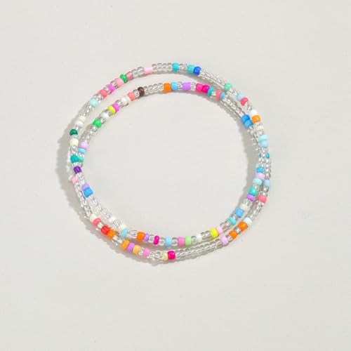 DATOA 4Pcs Boho Beads Anklets Set Handmade Colorful Beaded Adjustable Stretch Bracelet Waterproof Beach Hawaiian Foot Jewelry - color: Colorful