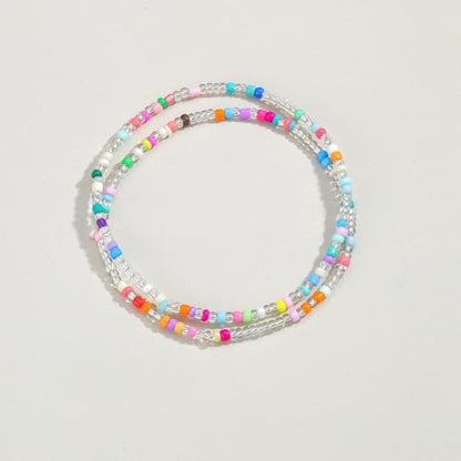 DATOA 4Pcs Boho Beads Anklets Set Handmade Colorful Beaded Adjustable Stretch Bracelet Waterproof Beach Hawaiian Foot Jewelry - color: Colorful