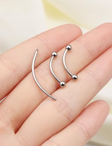 Eyebrow Piercing Jewelry F136 Titanium Internally & externally Threaded Curved Barbell Vertical Labret Lip Jewelry Ear Rook Navel Belly Button Ring Women Men 20g 18g 16g 6mm/8mm/10mm/12mm - color: 12mm 16G Internal Thread Titanium Ball Eyebrow Rings