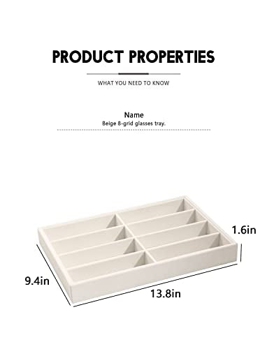 Coward Sunglass Organizer, Beige Velvet Glasses Trays - Eyeglasses Watches Jewelry Display - Men Women (8 Grids) - color: Beige Velvet, size: Sunglasses Tray