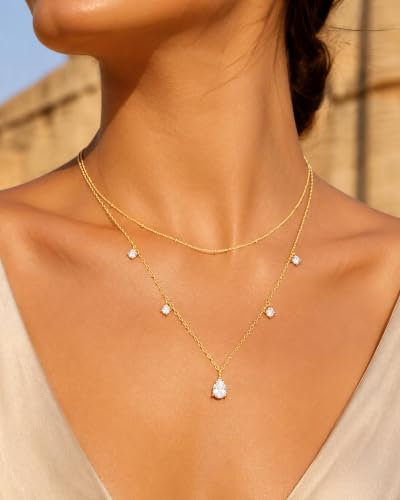 Gold Necklace Stack, Layered Gold Necklaces for Women Jewelry Set | 14K Gold Plated, Separate Chains, Pendant, Dainty, Non Tarnish, Delicate, Chain, Multi, Gift - color: 2 Layer-Teardrop Sation Gold