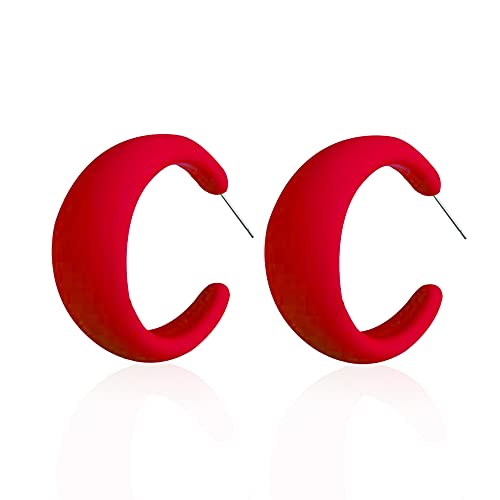 Acrylic Resin Earrings 70s 80s Colorful Hoop Earrings C Shape Trendy Chunky Cute Candy Earrings Jewelry for Women - color: Red
