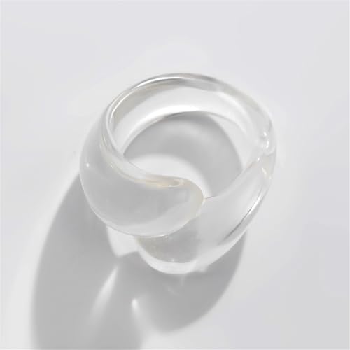 Chunky Resin Twist Stackable Ring for Women,Boho Cute Multicolor Thick Acrylic Statement Ring Trendy Aesthetic Y2k Colorful Knuckle Finger Jewelry - color: White