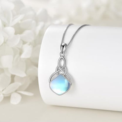 YAFEINI Irish Celtic Pendant Necklace Sterling Silver Natural Stone Teardrop Necklace Jewelry Gifts For Women Girls - color: Moonstone necklace
