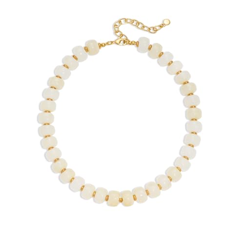 Beaded necklace for Women Boho Bead Gemstone Chunky Necklace Big Bead Necklace Fashion Trendy Summer Necklaces Jewelry Gifts - color: White Beaded