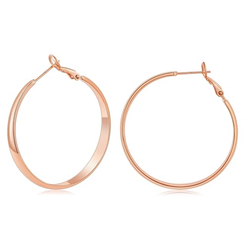 Gacimy 5mm Wide Gold Hoop Earrings for Women, 14K Gold Plated Hoops with 925 Sterling Silver Post, Hypoallergenic Earrings for Women - color: Rose Gold, size: 40mm