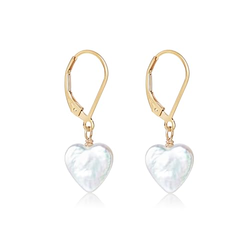 LILY LUSTRE 14k Gold Plated/Filled 925 Sterling Silver Handpicked AAAA Quality Natural White Freshwater Cultured Heart Shaped Pearl Huggie Hoop/Leverback Drop Dangle Earrings for Women - color: Gold Lever Back