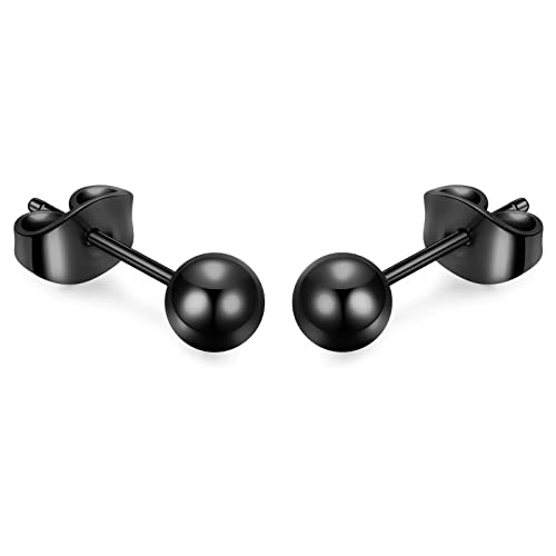 Titanium Ball Earrings Hypoallergenic Studs for Women Men Sensitive Ears Black 3mm 4mm 5mm Titanium Backs - style: 5mm black