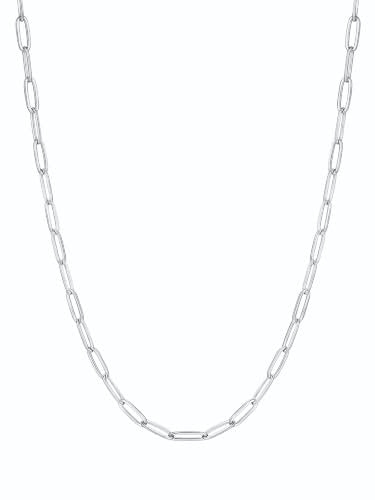 FindChic Paperclip Chain Necklace for Women 4 Colors 14"-24" for layering | Waterproof Stainless Steel Chains 18K Gold Plated/Rose Gold/Black/Silver 2" extender Dainty stacked Necklace for Women - color: 3.4mm-Silver