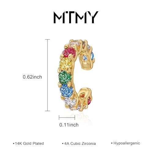Ear Cuffs Non Piercing for Women 14K Gold Plated Ear Cuff Earrings Colorful Cubic Zirconia Paved Trendy Cartilage Earring Jewelry | Single - color: Multicolor