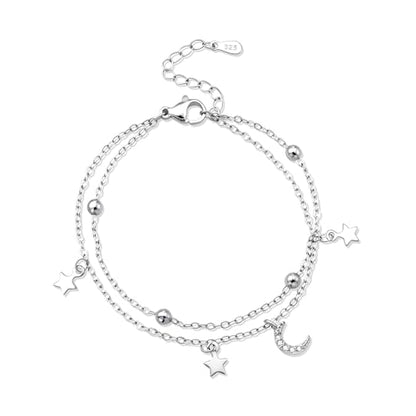 Moon and Star Bracelet for Women Layered Adjustable Satellite Chain Sliver&Gold Star Bracelets Summer Beach Jewelry