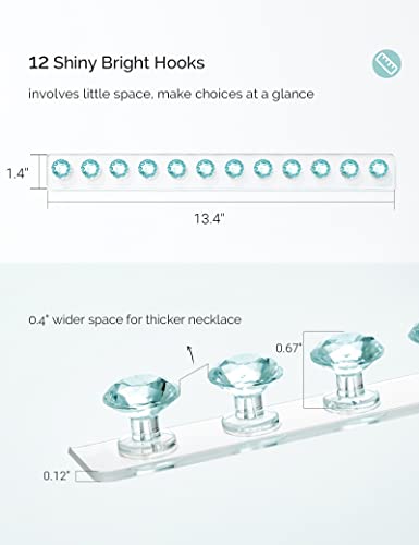 Mymazn Acrylic Necklaces Holder Wall Mounted Necklace Hangers Hanging Jewelry Organizer with 12 Hooks, Clear Jewelry Hangers for Necklace Organizer for Women, Necklace Hooks for Wall, Closet | Acrylic Jewelry Hanger with 12 Hooks, Jewelry Hooks for Neckla