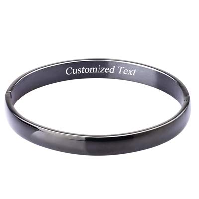 Womens 6MM Stainless Steel Brecelet Plain Polished Finish Cuff Bangle - color: Black(Engraved)