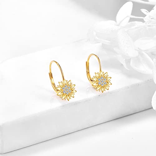 KECHO 14k Yellow Gold Sunflower Jewelry for Women, Fine Gold You are My Sunshine Jewelry Gifts for Her - style: Sunflower Leverback