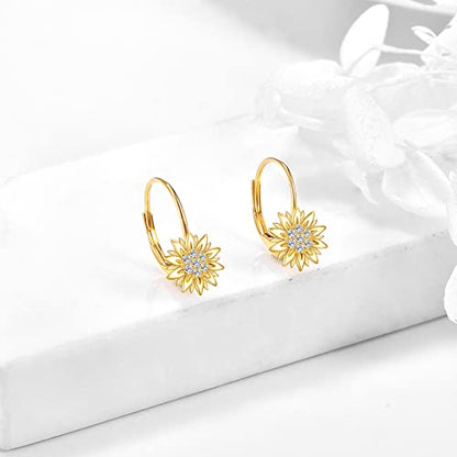 KECHO 14k Yellow Gold Sunflower Jewelry for Women, Fine Gold You are My Sunshine Jewelry Gifts for Her - style: Sunflower Leverback