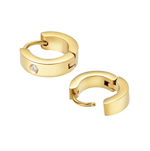 Small Huggie Hoop Earrings for Women - color: Gold Cubic Zirconia