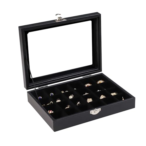 Wudygirl 24 Grid Earring Organizer Small Jewelry Box with Lid Black | Ring Box with Adjustable Dividers, Velvet Lining, Ideal for Rings, Earrings, Jewelry Display, Gift Giving - style: Black 24 Grid
