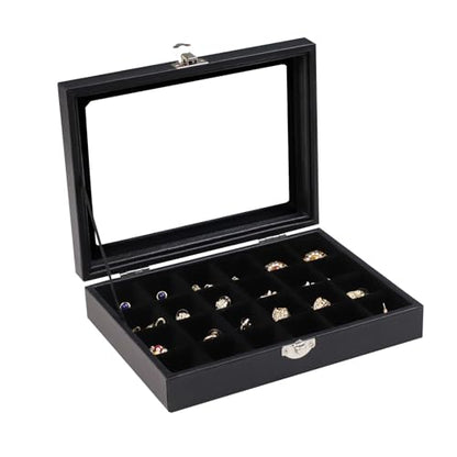 Wudygirl 24 Grid Earring Organizer Small Jewelry Box with Lid Black | Ring Box with Adjustable Dividers, Velvet Lining, Ideal for Rings, Earrings, Jewelry Display, Gift Giving - style: Black 24 Grid