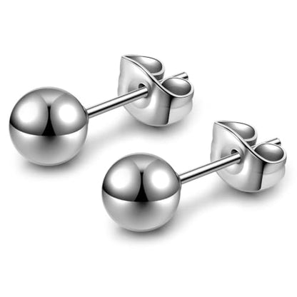 3/4 Pairs Stainless Steel Ball Stud Earrings, High Polished Round Ball Earrings Set for Women & Men 4-10mm - color: Silver
