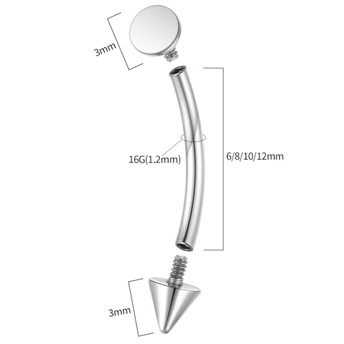 G23 Titanium Eyebrow Piercing Jewelry Eyebrow Rings Curved Barbell 16G Eyebrow Belly Button Ring Navel Rings Rook Daith Earrings Lip Ring Eyebrow Jewelry 6mm-12mm - color: 2PCS,Disc Bottom+Arrow Shape,Silver