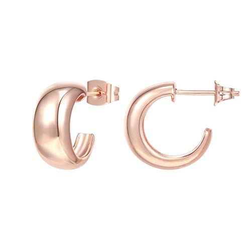 PAVOI 14K Gold Plated Thick Dome Huggie Earrings for Women - 925 Sterling Silver Posts Small Wide Round Hoop Earrings - color: Rose Gold