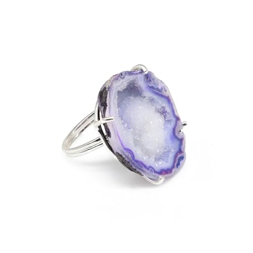 Geode Ring Set with Agate and Quartz Crystals,Stone Sizes 25-30mm - color: Purple, style: 1