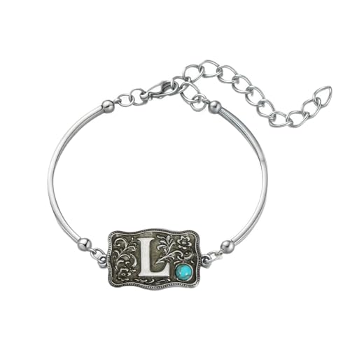 Belt Buckle Bracelet Initial Letter A-Z Bracelets Western Cow Tag Bracelet Belt Buckle Necklace Western Style Initial Letter Pendant Necklace - color: Bracelet