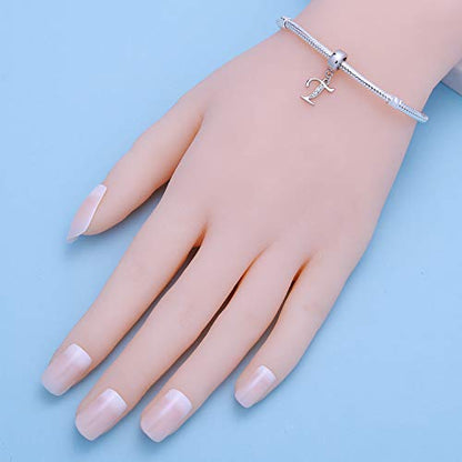 925 Sterling Silver Letter Charms Fits Pandora Bracelets, Gift for Women | A-Z Alphabet Initial Charm with CZ,Great gift for Christmas, Valentine's Day, Mother's Day. - color: T