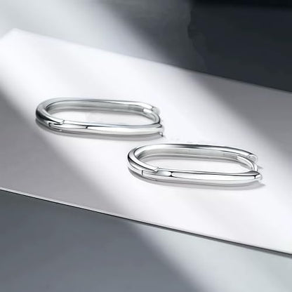 Silver/14K Gold-Plated Women's Hoop Earrings – Hypoallergenic Rectangle Geometric Mini Hoops, Minimalist Everyday Gift - color: silver