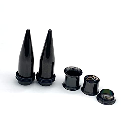 HEKEUOR 9MM Screw Fit Ear Gauges Taper Plug Tunnel Stretching Body Piercing Jewelry for Women Men - color: Black