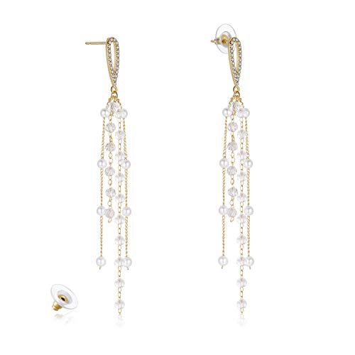 Kruckel Long Dangle Earrings for Women, White Floral Pearl-Inspired | Pearl Drop Earrings, Lightweight Gold-Tone Jewelry for Weddings, Parties, Bridesmaids, Birthdays and Occasion Gifts - color: Silver, Pearl White, Gold