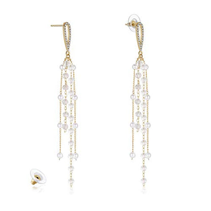 Kruckel Long Dangle Earrings for Women, White Floral Pearl-Inspired | Pearl Drop Earrings, Lightweight Gold-Tone Jewelry for Weddings, Parties, Bridesmaids, Birthdays and Occasion Gifts - color: Silver, Pearl White, Gold