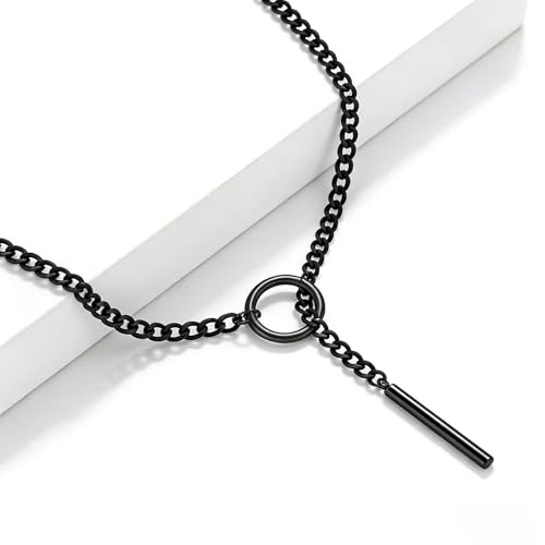 Choker Necklace for Women Gothic Goth Stainless Steel Slip Chain Chunky Long Drop Mens Punk Necklace Jewelry Gift - style: Black
