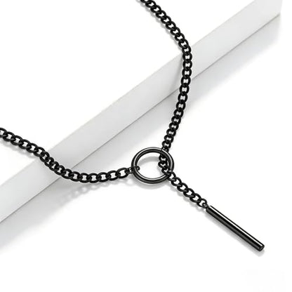 Choker Necklace for Women Gothic Goth Stainless Steel Slip Chain Chunky Long Drop Mens Punk Necklace Jewelry Gift - style: Black