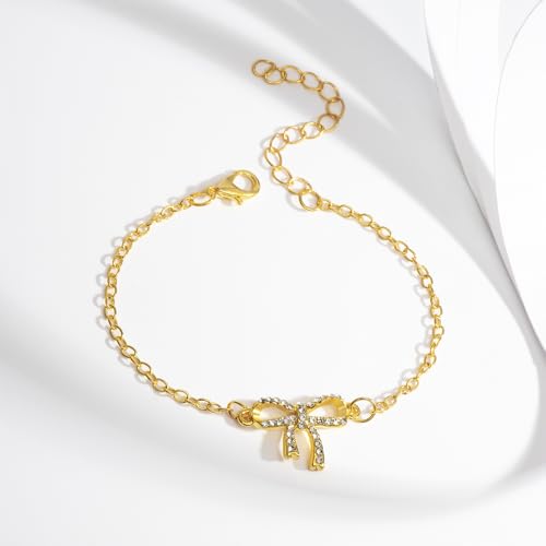 Gold Bow Necklace Bracelet Earrings Set for Women Bowknot Choker Necklace Ribbon Stud Earrings Silver Bow Bracelet Christmas Holiday Jewelry - color: Gold-1