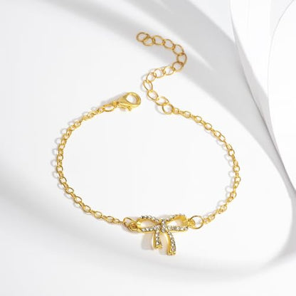 Gold Bow Necklace Bracelet Earrings Set for Women Bowknot Choker Necklace Ribbon Stud Earrings Silver Bow Bracelet Christmas Holiday Jewelry - color: Gold-1