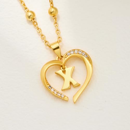 Cicy Bell Womens Heart Initial Necklace 18k Gold Plated | Personalized Letter Pendant, 17.7'' with 2'' Extender - color: Style 2-X-Gold