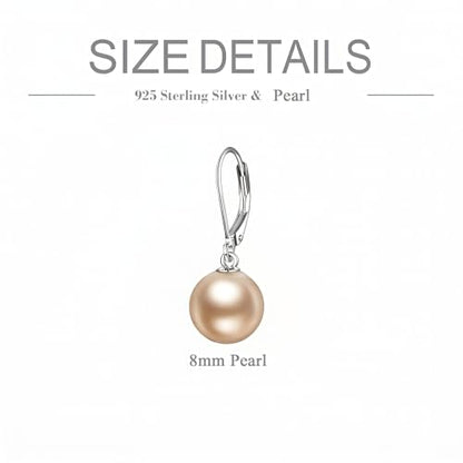 925 Sterling Silver Pearl Leverback Earrings Dangle Drop Jewelry Gifts for Women - style: Light Brown Pearl