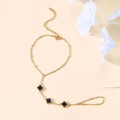 Hand Chain Bracelets for Women 14K Gold Plated Dainty Link Bracelet Bracelets Trendy Ring Bracelet Birthday Jewelry Gifts for Women - style: Black Clover