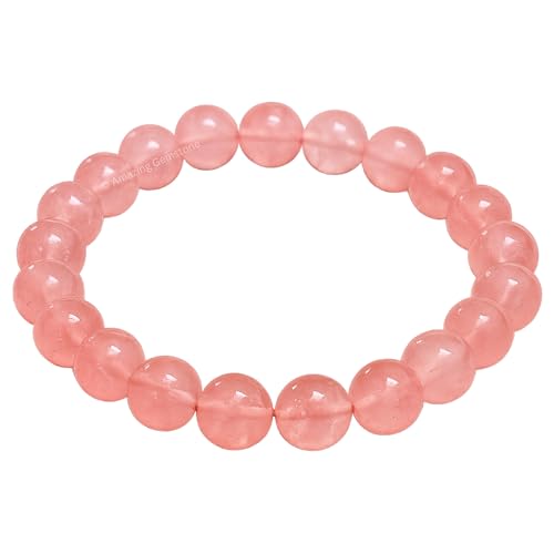 Amazing Gemstone Cherry Quartz Crystal Bracelet for Women Men's Gifts - Protection Healing Crystal Bracelet - 8mm Gemstone Beaded Stretchable Bracelet Pulseras Para Hombres Mujer Stocking Stuffers Mothers Day Gift - color: Cherry Quartz