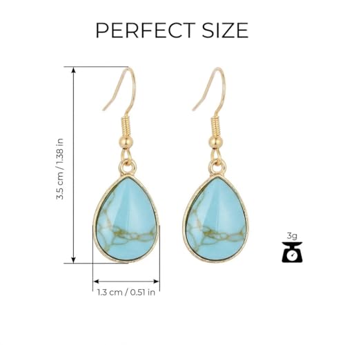 Turquoise Earrings for Women,Small Dangle Earrings,Boho Turquoise Earring with Teardrop Dangle Western Accessories - color: Gold