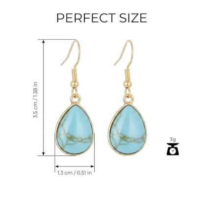 Turquoise Earrings for Women,Small Dangle Earrings,Boho Turquoise Earring with Teardrop Dangle Western Accessories - color: Gold
