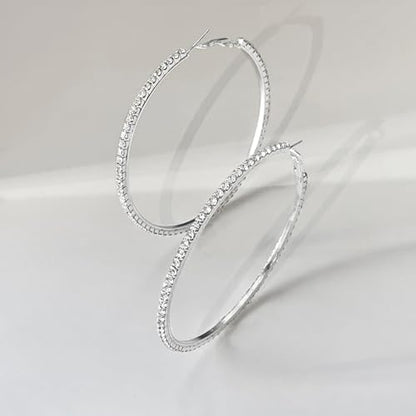Hoop Earrings for Women, 14K Gold Sterling Silver Chunky Twisted Hoops Earring Hypoallergenic Ear Jewelry - color: Silver-75mm