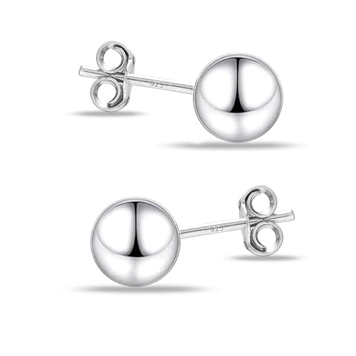 Charmsy 925 Sterling Silver Ball Post Stud Earrings for Women | Round Hammered Lightweight Disco Classic Ball Stud Earring for Women Teen | Sizes 3mm-11mm - style: 5mm-Classic
