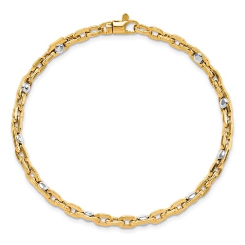 14K Two-tone Gold Polished Link Chain Bracelet 7.5"